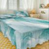 Full Bed Skirts Ruffled 2 Piece Set with Pillow Shams, Teal Marble Golden Lines Modern Ombre Abstract Luxury Ruffle Skirt Bedspread Classic Sheet with Pillowcases Bedding Sets view 3