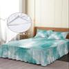 Full Bed Skirts Ruffled 2 Piece Set with Pillow Shams, Teal Marble Golden Lines Modern Ombre Abstract Luxury Ruffle Skirt Bedspread Classic Sheet with Pillowcases Bedding Sets view 4