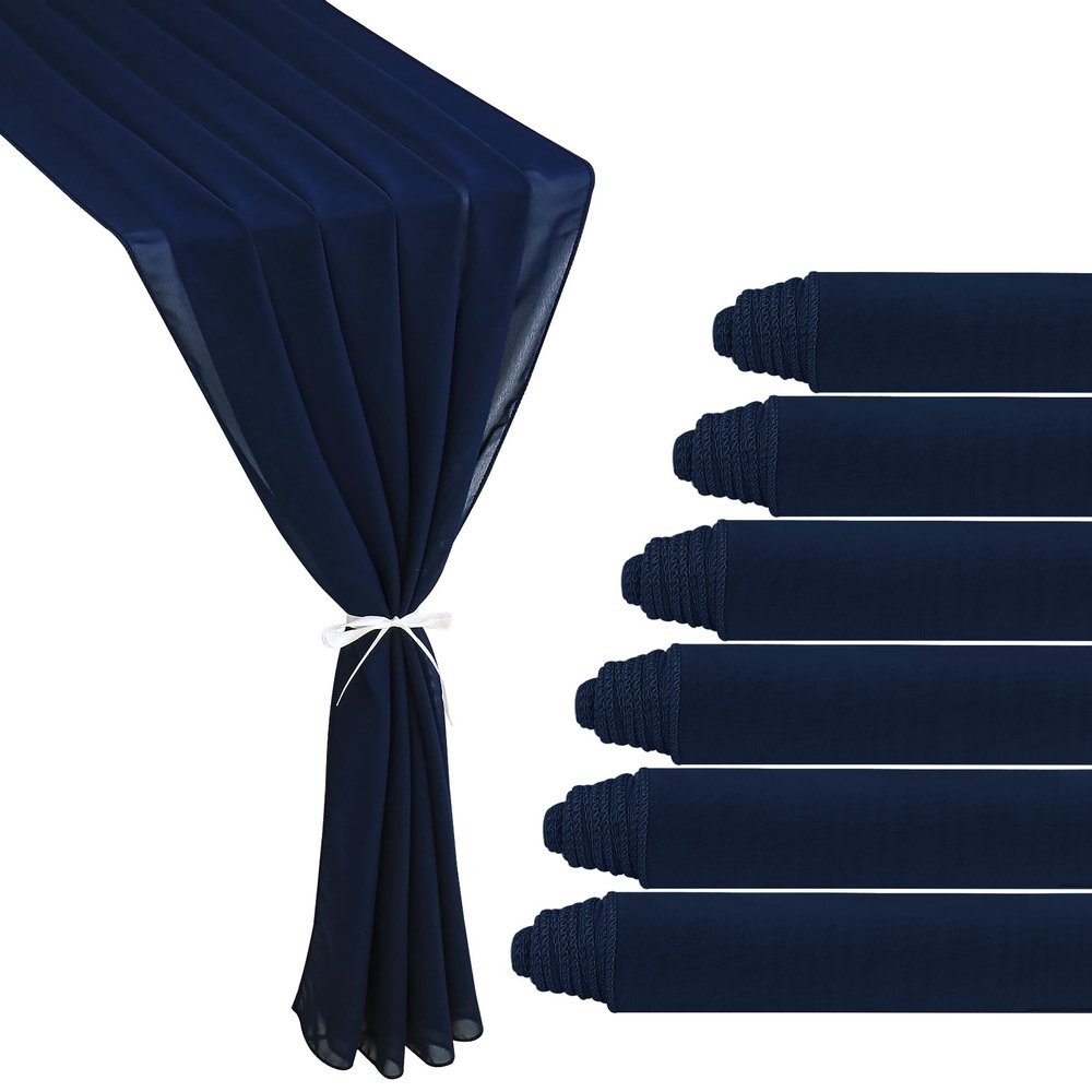 6 Pack 10Ft Navy Blue Chiffon Table Runner 29x120 Inches Sheer Fabric Table Runner Romantic Wedding Runner for Thanksgiving Christmas Bridal Shower Decorations Navy Blue
