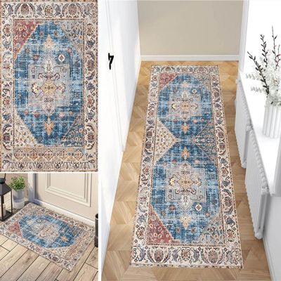 Hallway Runner Rug 2'7"x5' Boho Rug Vintage Carpet Runner Washable Non-Slip Area Rug for Living Room Bedroom Kitchen Laundry Carpet Soft Low-Pile Indoor Mat for Entryway Bedside Decor