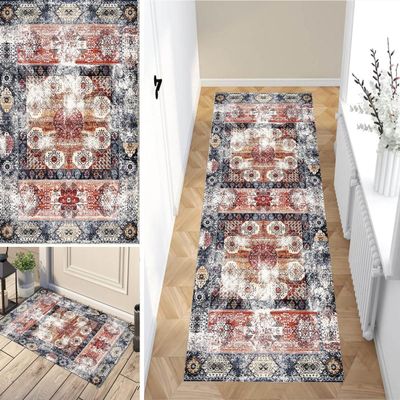 Hallway Runner Rug 2'7"x3'3" Boho Rug Vintage Carpet Runner Washable Non-Slip Area Rug for Living Room Bedroom Kitchen Laundry Carpet Soft Low-Pile Indoor Mat for Entryway Bedside Decor