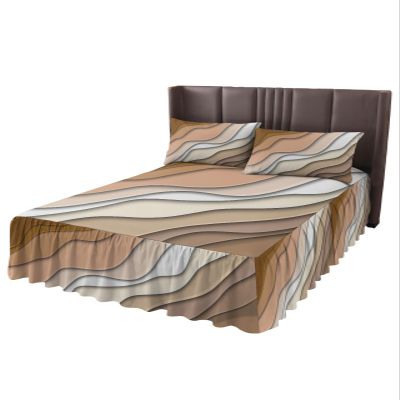 Twin Bed Skirts Ruffled 2 Piece Set with Pillow Shams, Modern Abstract Geometric Brown Gradient Luxury Ruffle Skirt Bedspread Classic Sheet with Pillowcases Bedding Sets