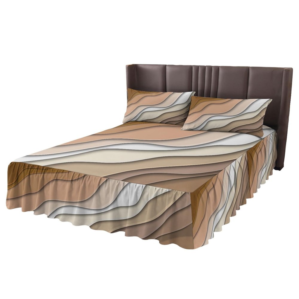 Twin Bed Skirts Ruffled 2 Piece Set with Pillow Shams, Modern Abstract Geometric Brown Gradient Luxury Ruffle Skirt Bedspread Classic Sheet with Pillowcases Bedding Sets