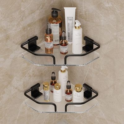 Corner Shower Caddy Corner Shower Shelves Caddy, Acrylic Bathroom Shelf, Bathroom Tripod, Wall Mounted Shower Accessories Shower Organizer (Color : Black, Size : Double layer)