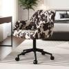 Modern Swivel Home Office Desk Chair with Wheels, Cow Print Velvet Height Adjustable Comfortable Ergonomic Upholstered Vanity Make up Chair, Cute Cowhide Computer Armchair for Living Room Home view 1
