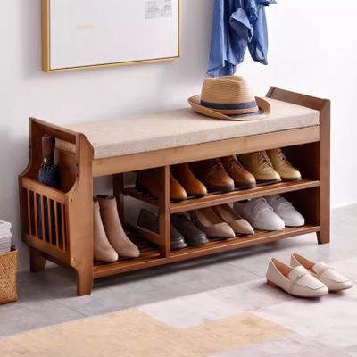 KAMPCO Entryway Storage Bench with Cushioned Seat Shoe Rack, Wooden Shoe Bench Rack for Closet, Entryway, Hallway, Bedroom, Living Room