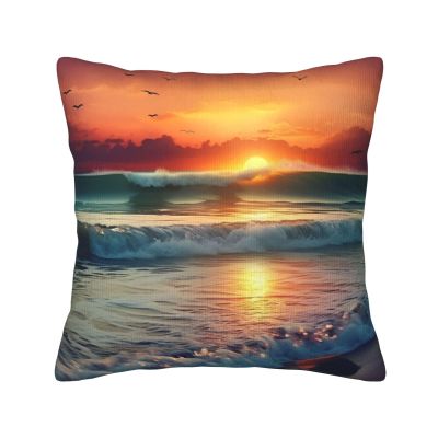 AdaNti Sunset Seaside Print Corduroy Throw Pillow Covers Soft Square Throw Pillow Case Home Decorations for Bed Sofa Living Room 16"x16"