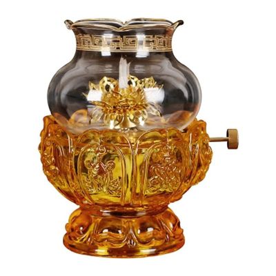 Classic Oil Lamp Lotus Oil Lamp Glass Kerosene Lamp Household Buddha Head Hurricane Lantern Household Essentials During a Power Outage Portable