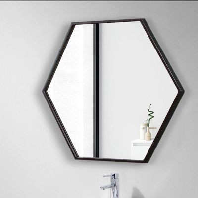 ACHZYFT Bedroom Cosmetic Mirror,Wall Bathroom Mirror,Hexagon Vanity Mirror,Brushed Metal Frame,HD,Living Room Decorative Mirror-Gold/Black/White(Size:2630cm,Color:Black)
