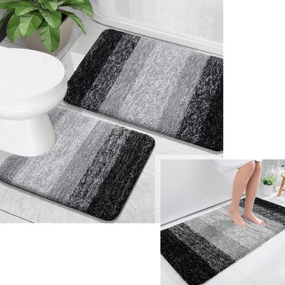 OLANLY Ombre Bath Rug and Bathroom Rugs Sets 2 Piece, Bath Rug Size 47x24 and Bathroom Rug Set Size 24x16+24x20 in Black, 3 Item Bundle