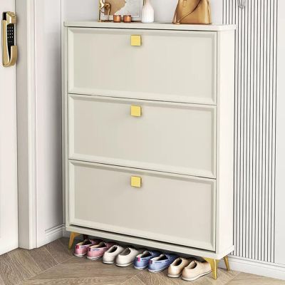 Narrow Shoe Storage, Slim Shoe Rack, Shoe Storage Cabinet for Hallway, With 3 Flip Drawers And Adjustable Shelves, Shoe Stand Holds 30-40 Pairs of Shoes, for Hallway, Entryway ( Color : White , Size :