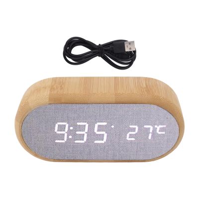 LSFYYDS Wooden Alarm Clock, Voice Control Digital Alarm Clock LED Clock Display Multifunctional Electronic Light USB Charging, Small Modern Desk Clock for Kids Adults Office Bedroom Home Decor