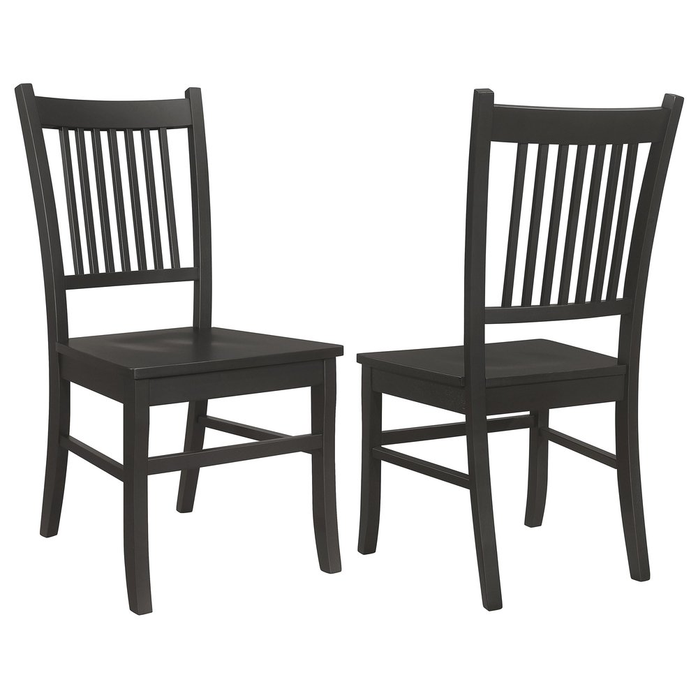 Coaster Home Furnishings - Marbrisa - Asian Hardwood - Set of 2 Wood Dining Side Chairs with Tall Slatted Backs, Scooped Seats and Mission-Style Design - Dining Room and Kitchen - Matte Black - 123072