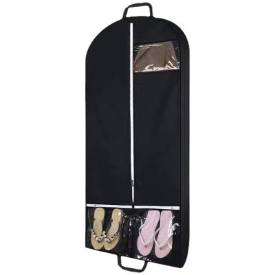 Carrying black polyester clothes with both hands, dustproof bags, multiple transparent pockets, clothing storage bags, and side wall suit overshoes