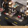 BTHFST Vanity Desk with Mirror and Lights & Glass Top,Makeup Vanity with Lights,10x Magnifying Mirror & Charging Station,Large Vanity Table with 8 Drawers,Acrylic Dividers & Shelves,Black Wood Grain view 2