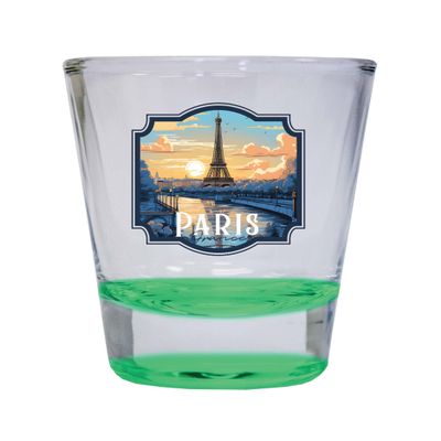 R and R Imports Paris France Design A Souvenir 1.5 Ounce Shot Glass Round Green 2-Pack
