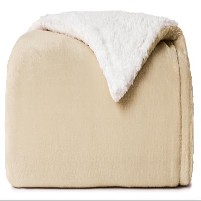 Casual Living Sherpa Throw Blanket Plush Fuzzy Cozy Fleece Throw for Couch Bed or Sofa Living Room and Bedroom Decor Washable Reversible Premium Warm Super Soft Blanket, 50-inch x 60-inch, Beige