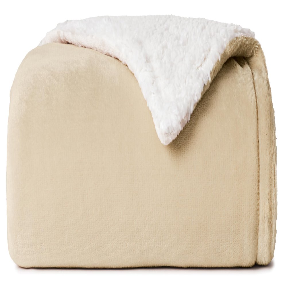 Casual Living Sherpa Throw Blanket Plush Fuzzy Cozy Fleece Throw for Couch Bed or Sofa Living Room and Bedroom Decor Washable Reversible Premium Warm Super Soft Blanket, 50-inch x 60-inch, Beige