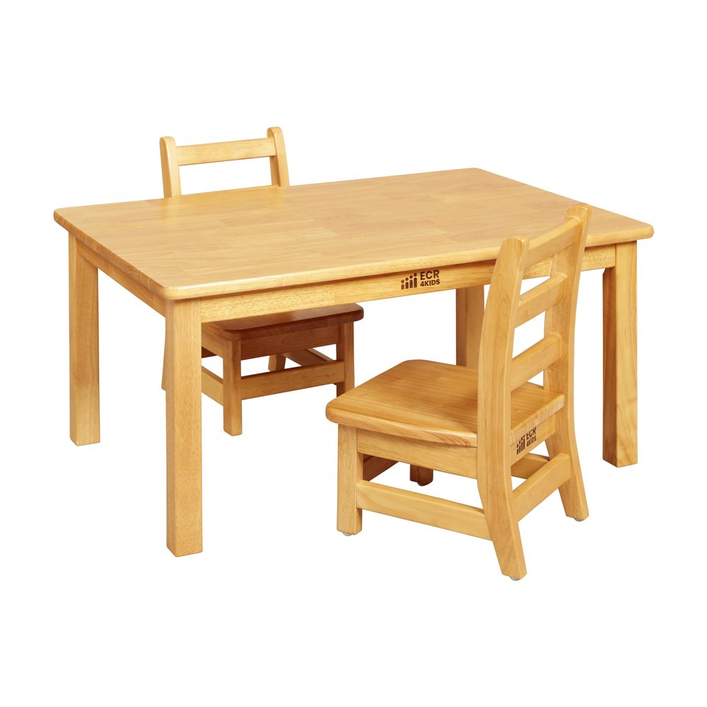 ECR4Kids 24in x 36in Rectangular Hardwood Table with 16in Legs and Two 8in Chairs, Kids Furniture, Honey, 3-Piece