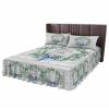 Bless Our Home Wrap Around Pleated Bed Skirts for Cal.King Bed 72x84, Teal Eucalyptus Leaves Rustic Wooden Decorative Dust Ruffle Bed Sheet & Bedskirt 18'' Drop Bedspread with Pillow Case 20x36 view 1