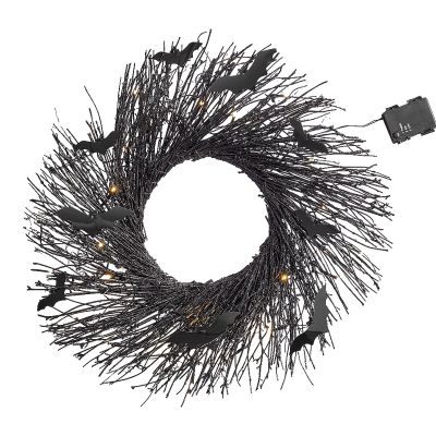 Autumnal Garland Door Wreaths Outdoor All Year, Halloween Handmade Black Cat Wreath with Lights Halloween Decorations Bedroom Dead Branch Garland Black Bedroom Decor Room Decor ( Color : Black-d , Siz