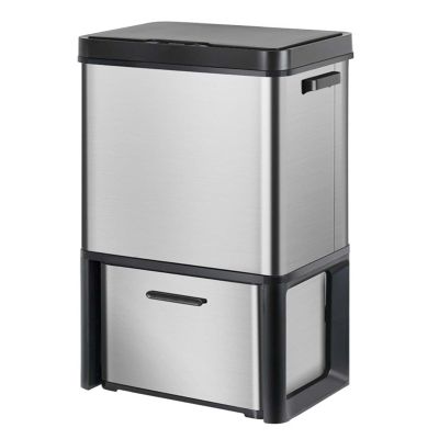 Smart Trash Can, 19 Gallon Dry and Wet Separation Rubbish Bin with Lids for Kitchen, 2-Tier Stainless Steel Waste Bin with Storage Box, Perfect for Bathroom, Home, Office (Silver)