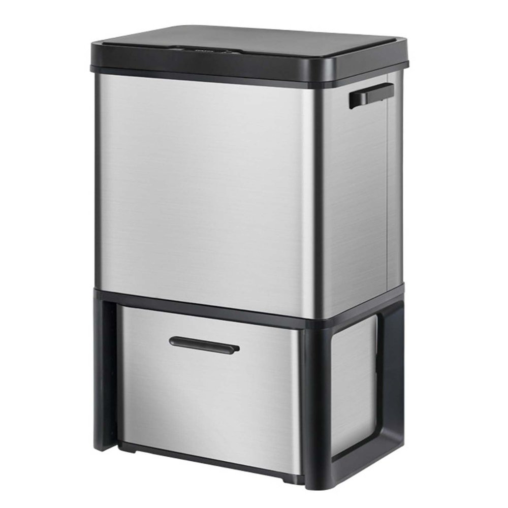 Smart Trash Can, 19 Gallon Dry and Wet Separation Rubbish Bin with Lids for Kitchen, 2-Tier Stainless Steel Waste Bin with Storage Box, Perfect for Bathroom, Home, Office (Silver)