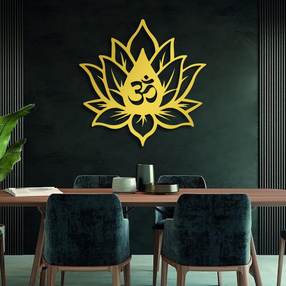 Cadeali Lotus Flower Wall Art, Metal Lotus Flower Wall Art, Om Metal Decor, Spiritual Decor, Om Symbol Sign, Living Room, Bedroom, Yoga Room Hangings, Home Decortion(18"x 18"| 47x47cm, Gold)