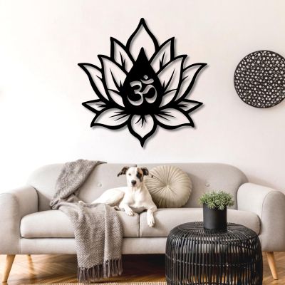 Cadeali Metal Lotus Flower Wall Art, Lotus Metal Wall Art, Om Symbol Decor, Zen Decor, Meditation Decortion, Flower Sign, Om Hangings for Living Room, Bedroom, Yoga Room(Black, 39"x 39"| 100x100cm)