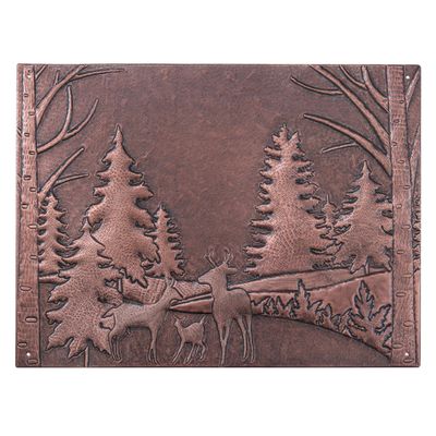 Kitchen Backsplash, Forest Scene with Deer Family Copper Backsplash, Custom Copper Backsplash Panel, Handmade Copper Backsplash Tile, Indoor Outdoor Wall Decor (Brown)