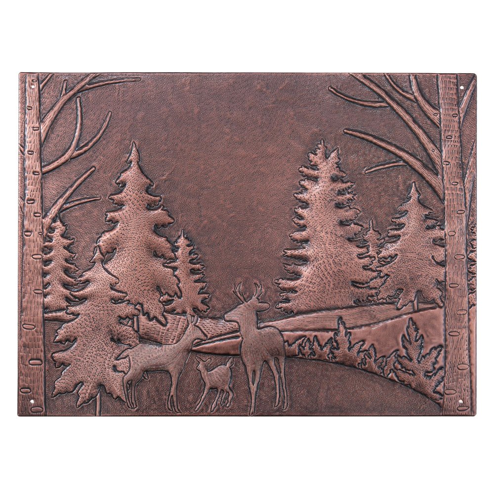 Kitchen Backsplash, Forest Scene with Deer Family Copper Backsplash, Custom Copper Backsplash Panel, Handmade Copper Backsplash Tile, Indoor Outdoor Wall Decor (Brown)