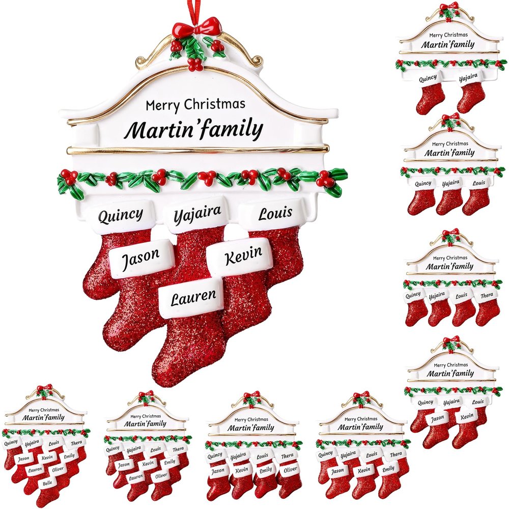 witfox Personalized Family Christmas Ornaments 2025 - Personalized Christmas Ornaments Family of 6, Custom Name Stocking Xmas Ornaments Personalized for Family Members