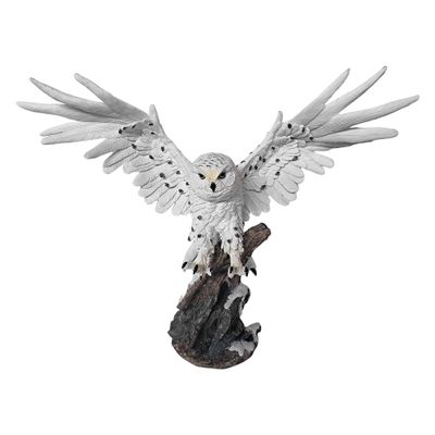 ICE Armor Detailed Craftmanship 18 1/2" Yellow-Eyed Snow Owl Decor Sculpture, Soaring Owl Statue for Shelf Table Counters, Winter/Fall Home, Animal Decorations Christmas Ornaments for Living Room