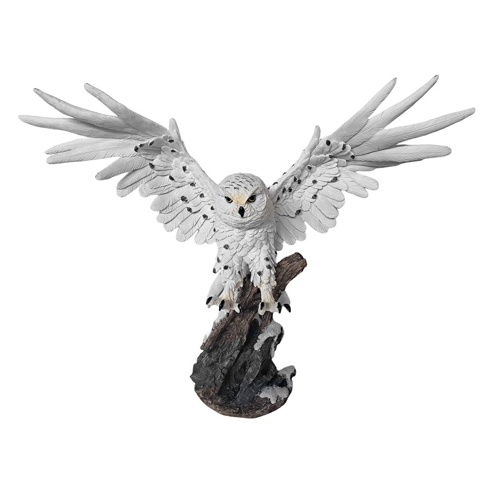 ICE Armor Detailed Craftmanship 18 1/2" Yellow-Eyed Snow Owl Decor Sculpture, Soaring Owl Statue for Shelf Table Counters, Winter/Fall Home, Animal Decorations Christmas Ornaments for Living Room