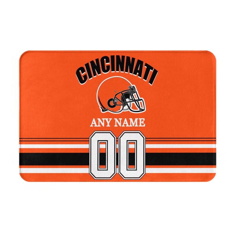 Midkepf Custom Cincinnati Door Mat Bathroom Rugs, Personalized Any Name Number Non-Slip Bath Mat, Custom Rug Gift for Football Fans Men Women 23.6" L X 15.7" W
