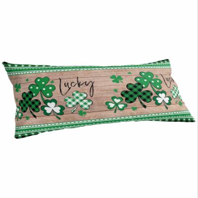 BOBOWUNY St. Patrick's Day Pillow Covers King Size, Soft Bed Throw Pillowcases Breathable Cooling Long Lumbar Body Pillow Sham Cover for Bed Sofa 20x40 Lucky Clover Green Black Plaid Wooden