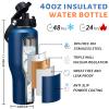 40oz Water Bottle with Straw - Vacuum Stainless Steel Insulated Cups w/Survival Paracord Handle & Carrier Bag, Skinny Water Bottle Insulated Water Bottle Fits in Cup Holder for Travel Drive view 3
