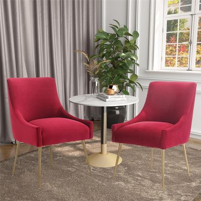 Boyel Living Velvet Upholstered Dining Chair with Gold Legs, Set of 2 Mid Century Modern Accent Chair for Dinning RoomBedroom, Living Room, (Classic, Red)