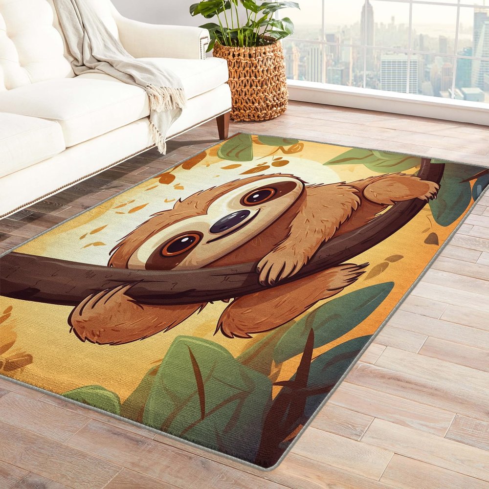 Sloth Rug & Home Decor - 6x9 Rug, Kids Rugs for Living Room Bedroom, Cartoon Animal Carpet, Washable Non Slip Soft Low Pile Indoor Area Rug & Room Decor