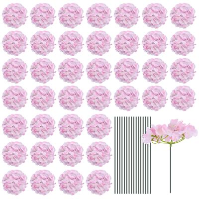 MECCANIXITY Silk Artificial Hydrangea Flowers, Pink Artificial Flowers Heads with Stems, Full Hydrangea Flowers for Wedding Centerpieces, Party Decoration 64 Set