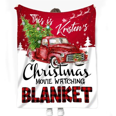 CREWZ STUDIO Personalized Christmas Blanket, Movie Watching Blankets, Christmas Movie Blanket, Red Truck Throws