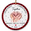 1st Christmas Family of 3 Ornament 2026, Our First Christmas Together Ceramic Keepsake, Custom Baby Name Christmas Ornament Gifts for New Dad New Mom, First Xmas Family of Three Ornament Gifts view 1