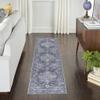 10' Blue and Ivory Floral Power Loom Distressed Washable Runner Rug view 1