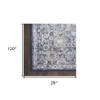 10' Blue and Ivory Floral Power Loom Distressed Washable Runner Rug view 2