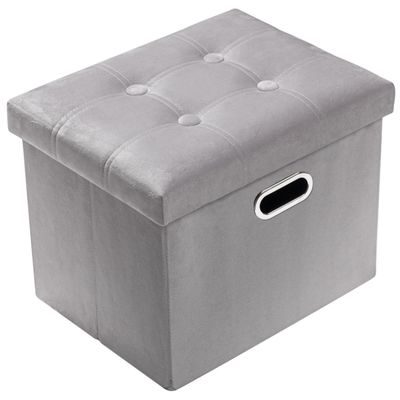 PRANDOM Ottoman with Storage [1-Pack] Velvet Folding Small Square Foot Stool with Lid for Living Room Bedroom Coffee Table Dorm Light Grey 17x13x13 inches