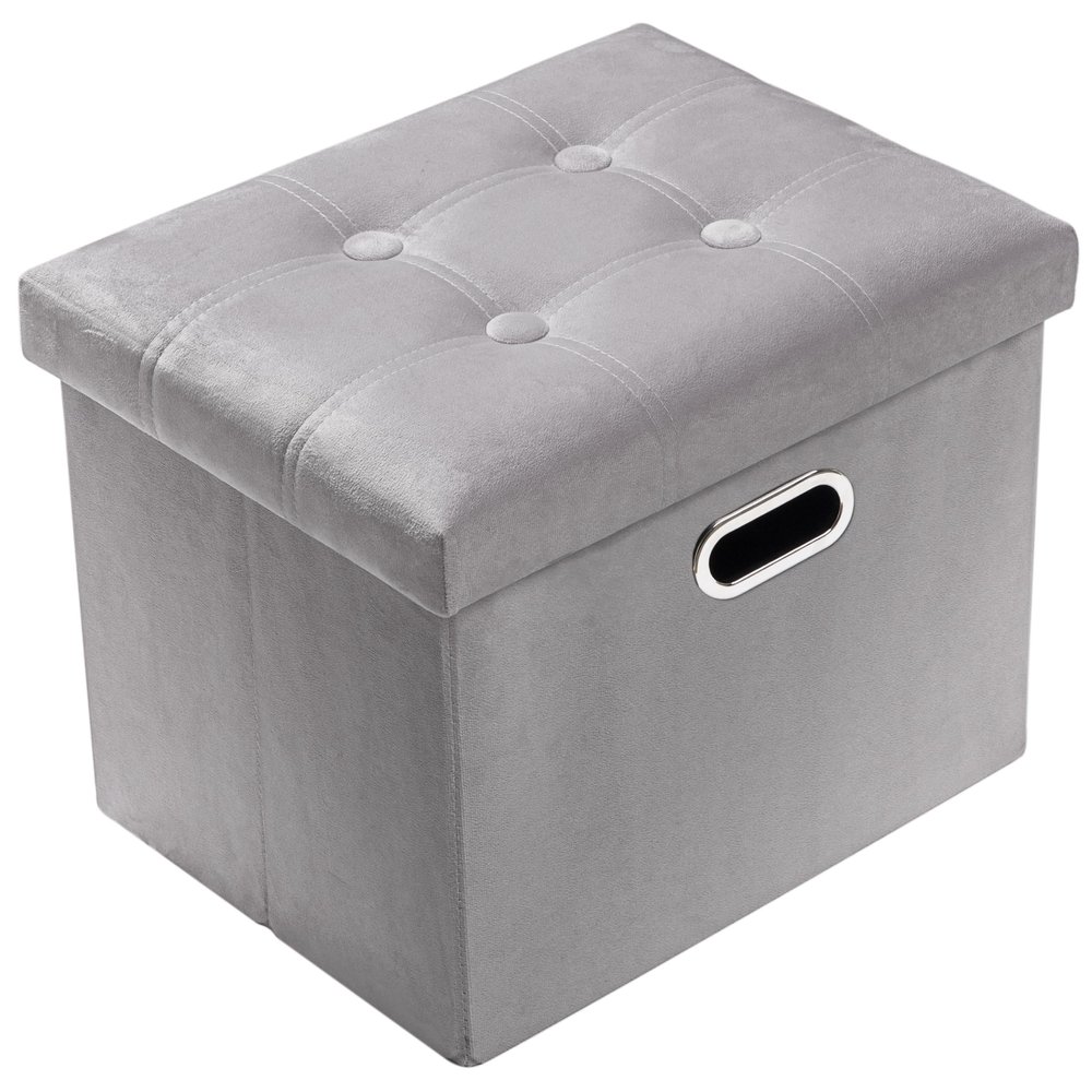 PRANDOM Ottoman with Storage [1-Pack] Velvet Folding Small Square Foot Stool with Lid for Living Room Bedroom Coffee Table Dorm Light Grey 17x13x13 inches
