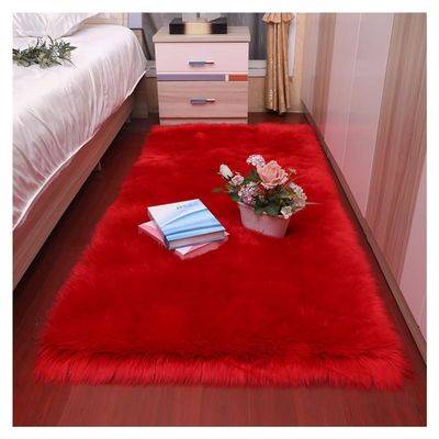 KXCR Living Room Decoration Plush Carpet Sheepskin Large Area Rug Home Decoration Plush Bedroom Mats Thicken Fluffy Rugs Soft Lounge Carpets (Color : Red, Size : 50x80cm)