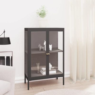 Sideboard Anthracite ,Bookcase,Corner Hutch Cabinet,Vitrinas Para Sala,Bedroom Cabinet,Display Cabinet,Corridor Table,Buffet Sideboard,for Living Room,Bedroom,29.5"x13.8"x41.3" Steel and Glass