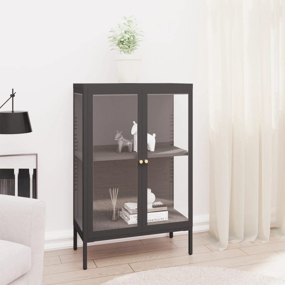 Sideboard Anthracite ,Bookcase,Corner Hutch Cabinet,Vitrinas Para Sala,Bedroom Cabinet,Display Cabinet,Corridor Table,Buffet Sideboard,for Living Room,Bedroom,29.5"x13.8"x41.3" Steel and Glass