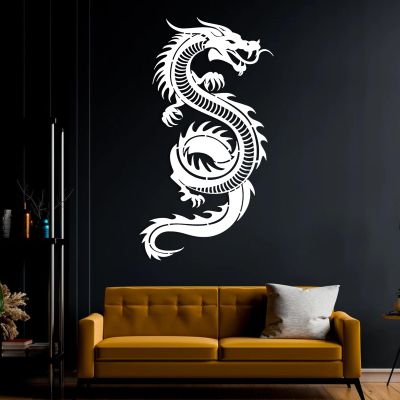 Cadeali Dragon Metal Wall Art, Dragon Wall Art, Dragon Sign, Dragon Metal Wall Decor, Dragon Wall decor, Mythologic Tattoo Art, Housewarming Gift (White, 29"x54"/74x136cm)